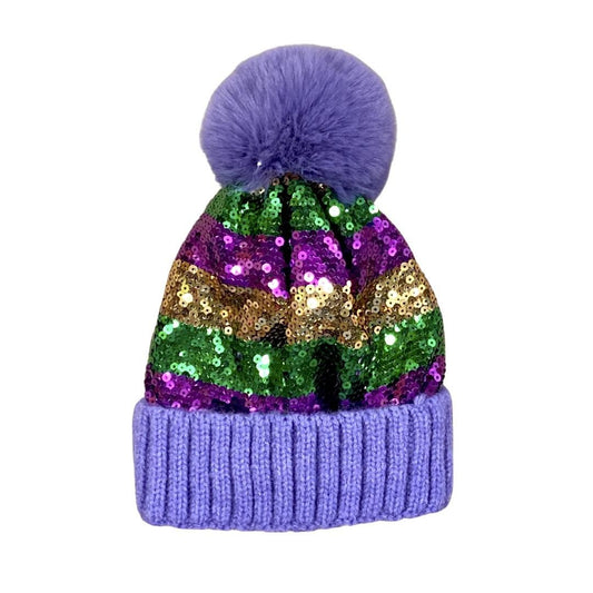 Purple Sequin Stripe Beanie