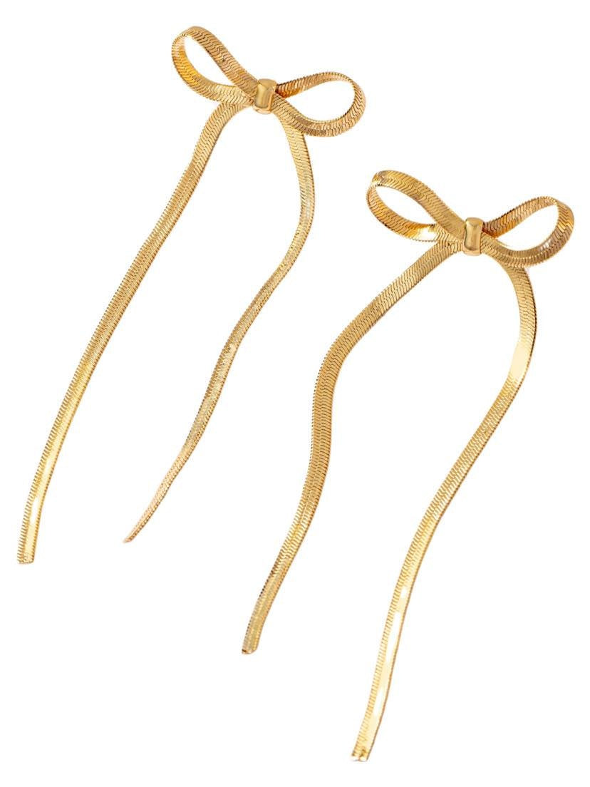 Long Bow Tie Earrings, Gold