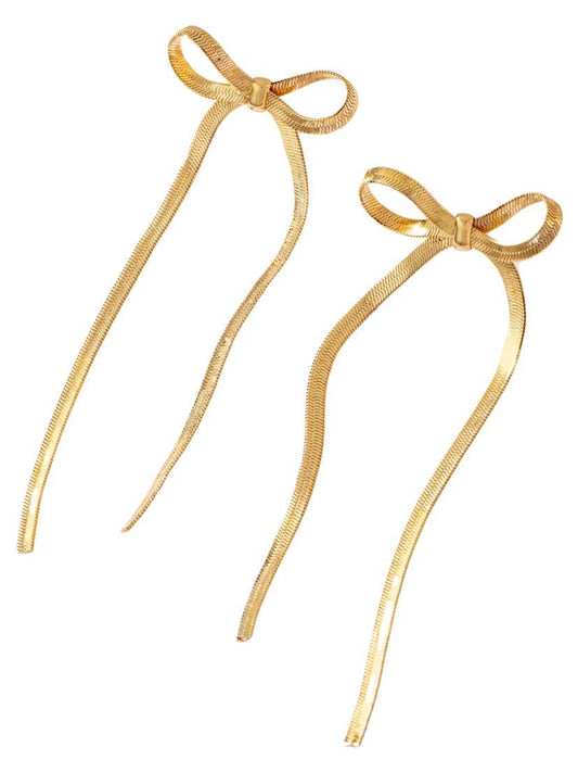 Long Bow Tie Earrings, Gold