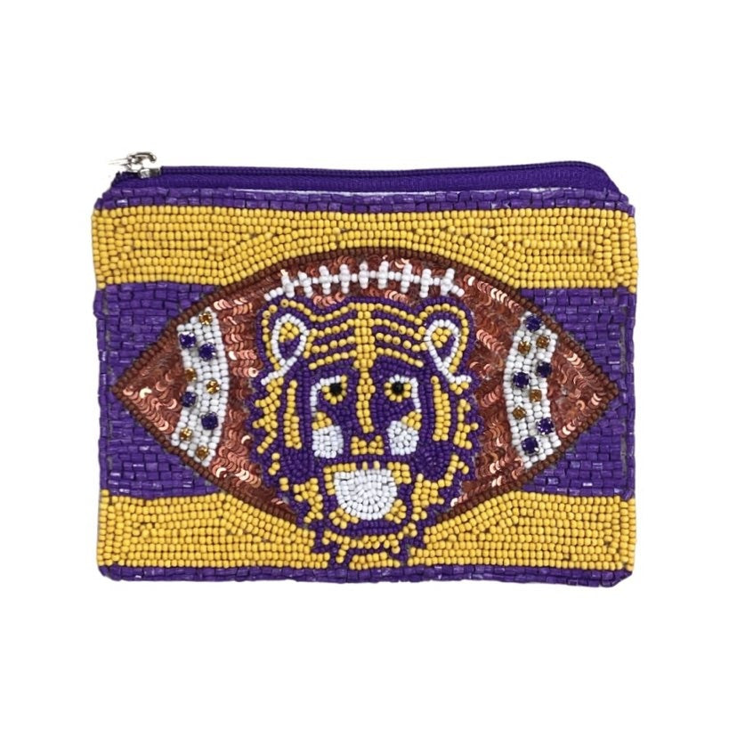 Tiger Football Beaded Pouch