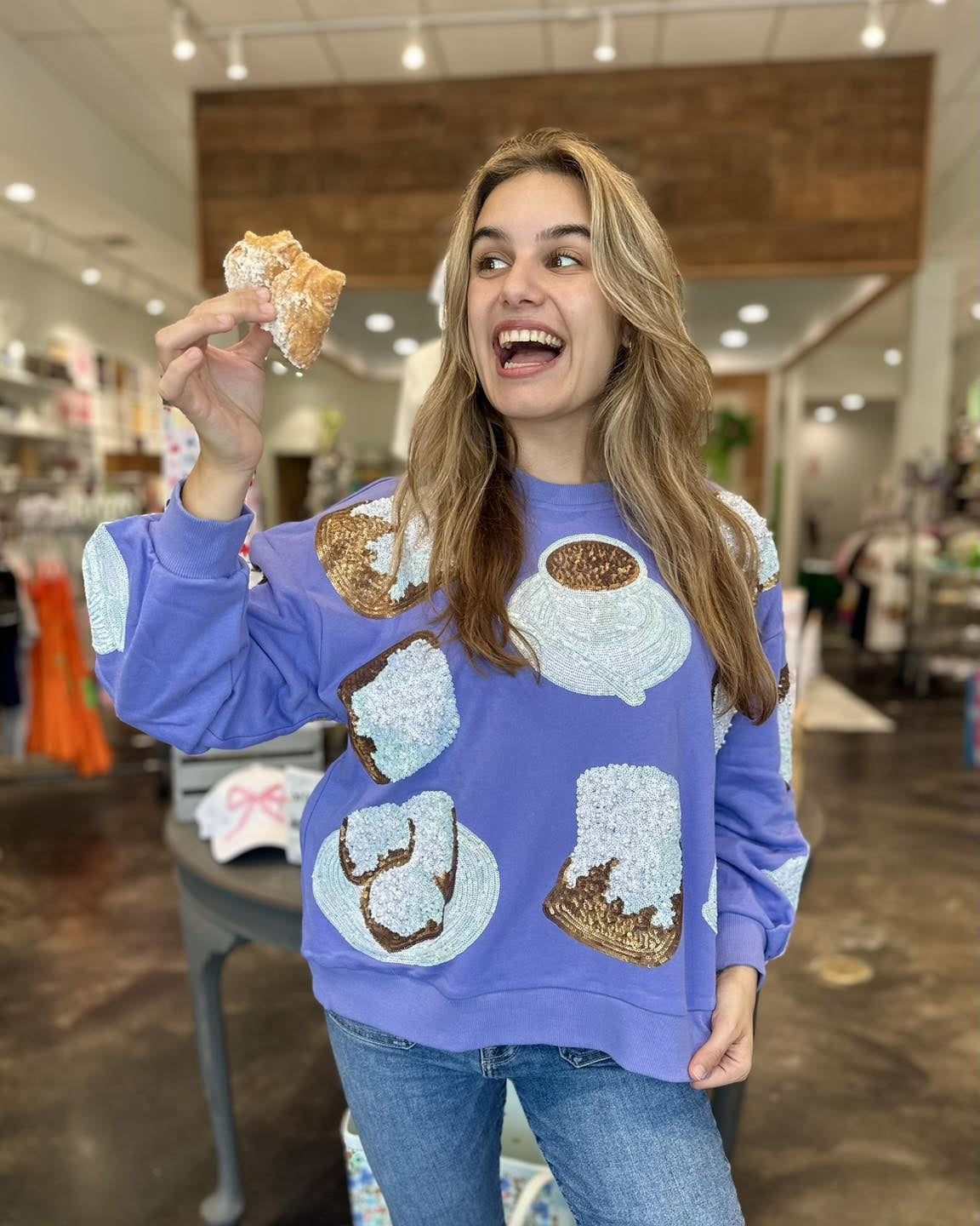 Purple Coffee & Beignet Sweatshirt