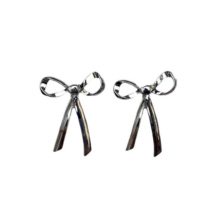 Movable Bow Earrings, Silver