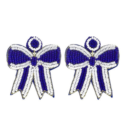 Beaded Bow Earrings, Blue & White