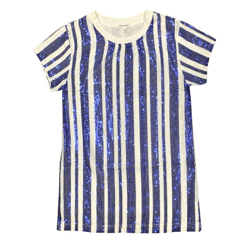 Sequin Stripe Shirt Dress, Blue & White Fleurty Girl Sequin Stripe Shirt Dress, Blue & White Fleurty Girl