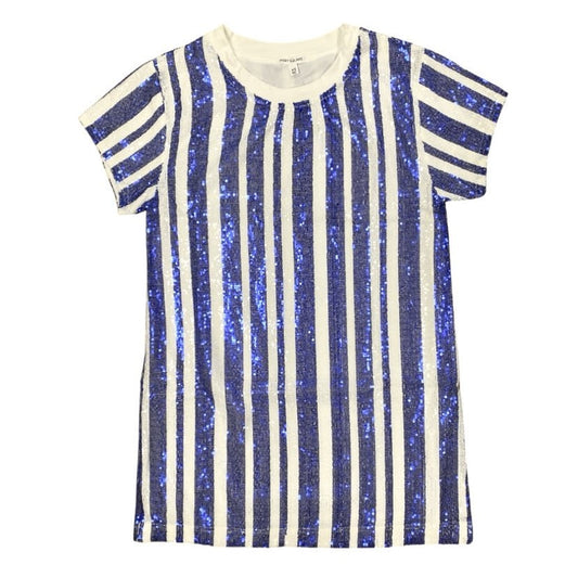 Sequin Stripe Shirt Dress, Blue & White