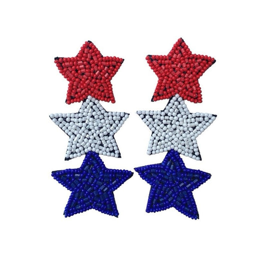 Red White Blue Star Dangle Earrings