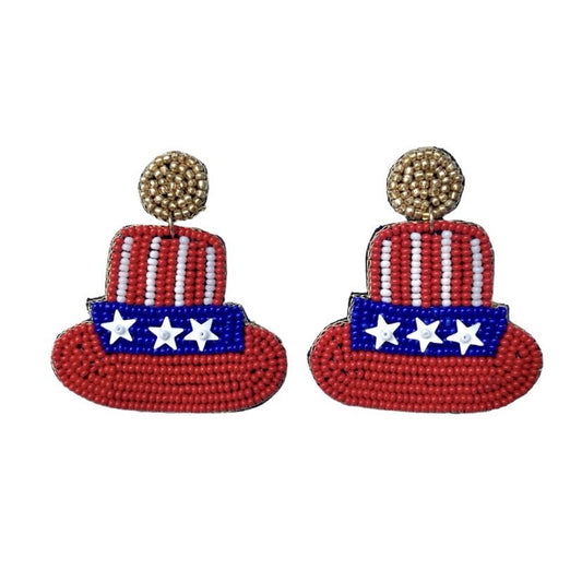 Patriotic Hat Beaded Earrings