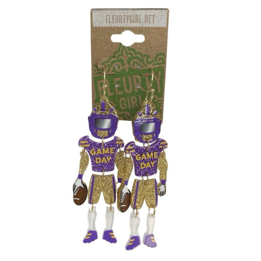 Game Day Player Earrings, Purple & Gold