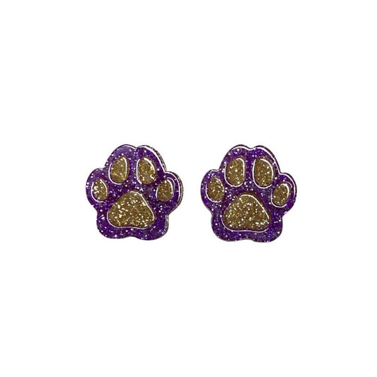 Paw Print Acrylic Stud Earrings, Purple & Gold