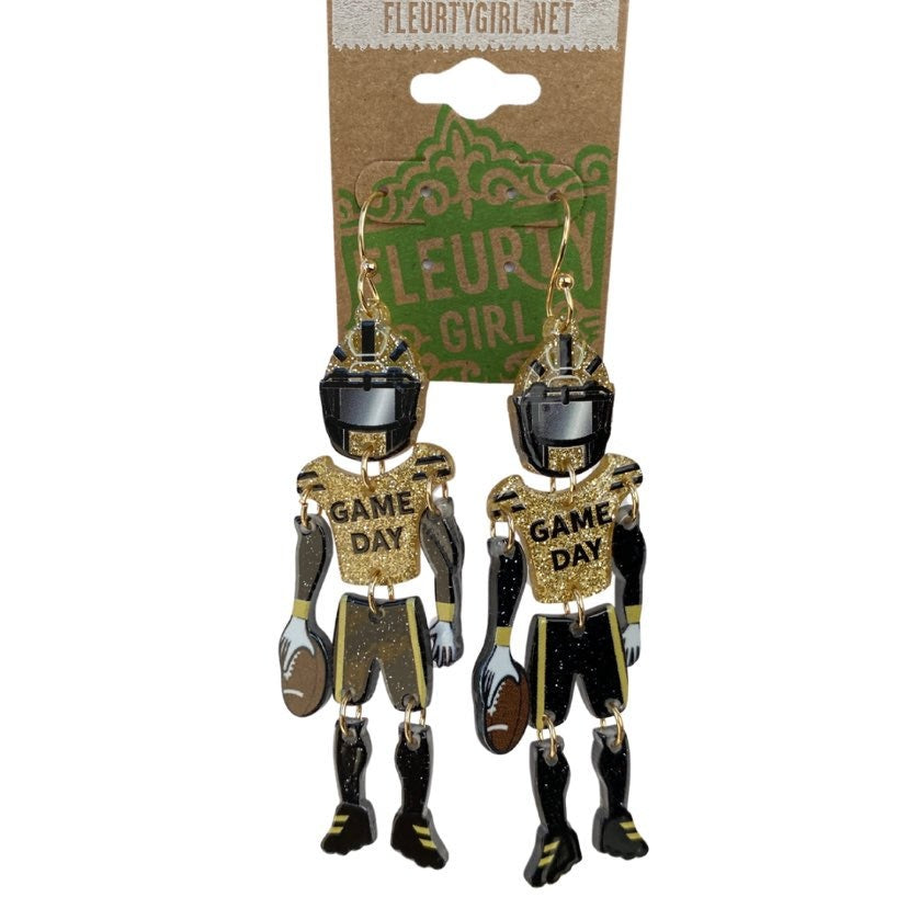 Game Day Player Earrings, Black & Gold