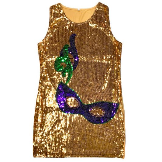 Gold Sequin Mardi Gras Mask Dress