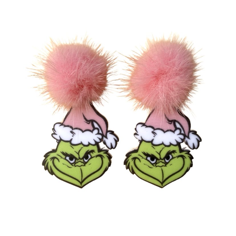 Pom Grinch Acrylic Earrings