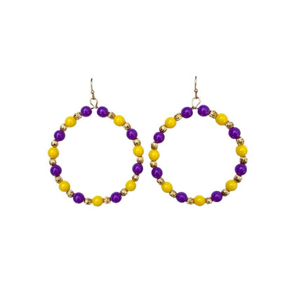 Purple & Gold Beaded Hoop Earrings