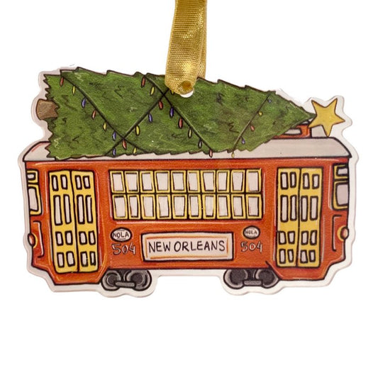 Red Streetcar Tree Ornament, Acrylic