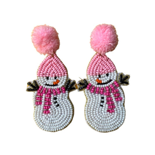 Pom Hat Snowman Beaded Earrings