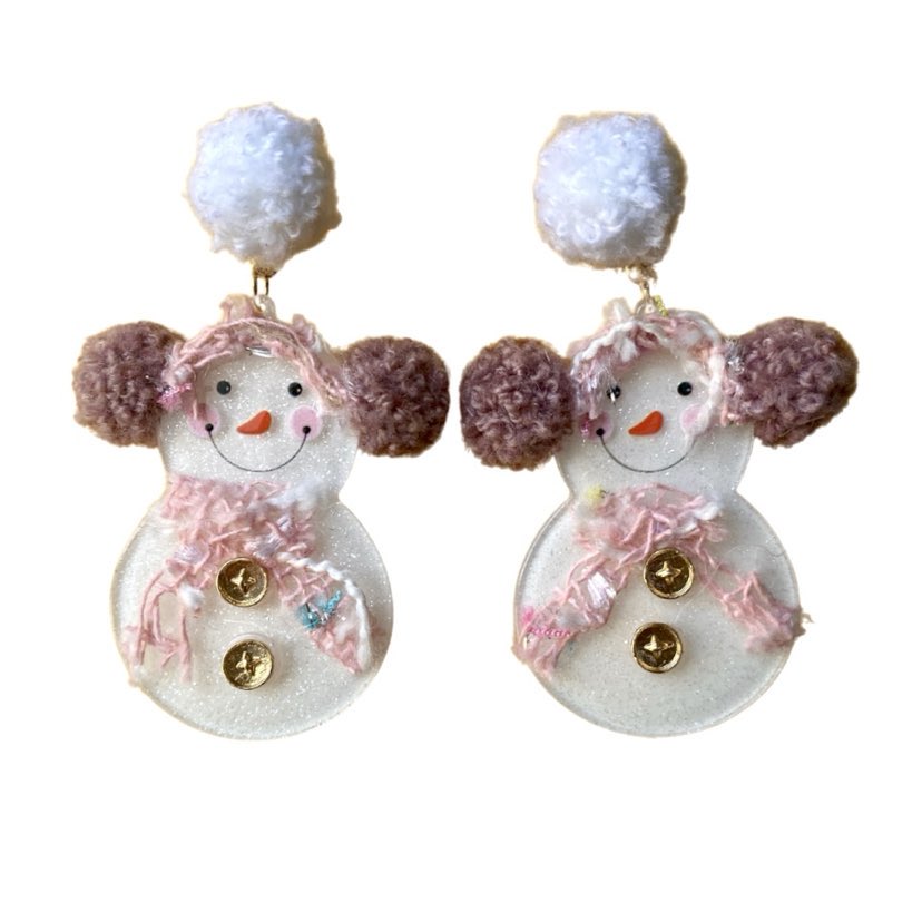 Earmuff Snowman Acrylic Earrings