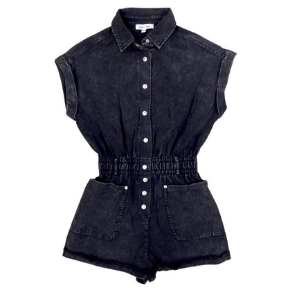 Pocketed Denim Romper, Black