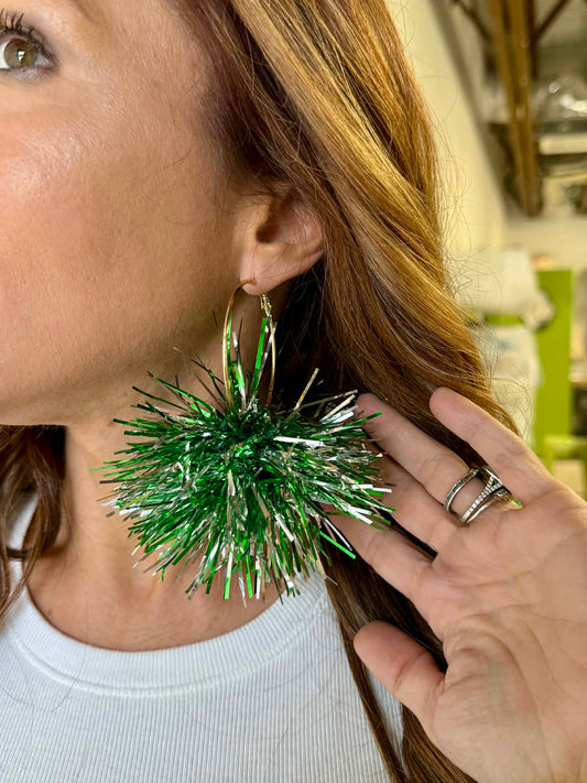 Tinsel Hoop Earrings, Green
