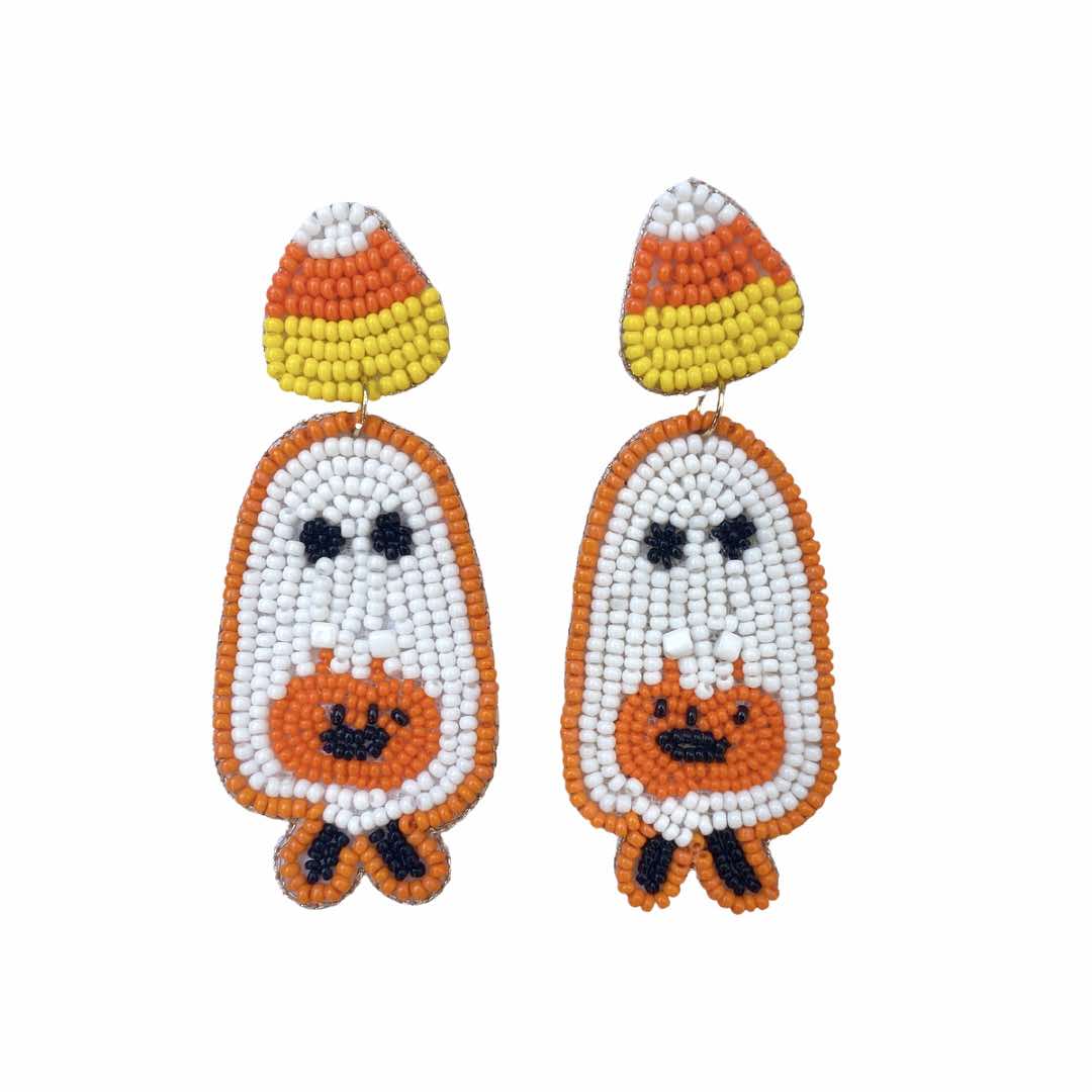 Candy Corn Ghost Beaded Earrings