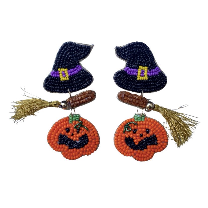 Witch Pumpkin Beaded Earrings