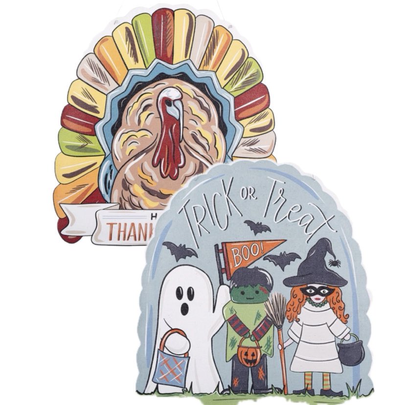 Trick or Treat/Turkey Reversible Burlap Door Hanger