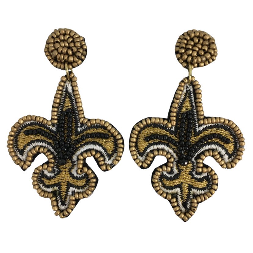 Beaded Fleur de Lis Applique Earrings