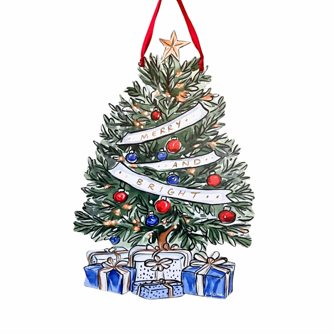 Merry & Bright Christmas Tree Door Hanger