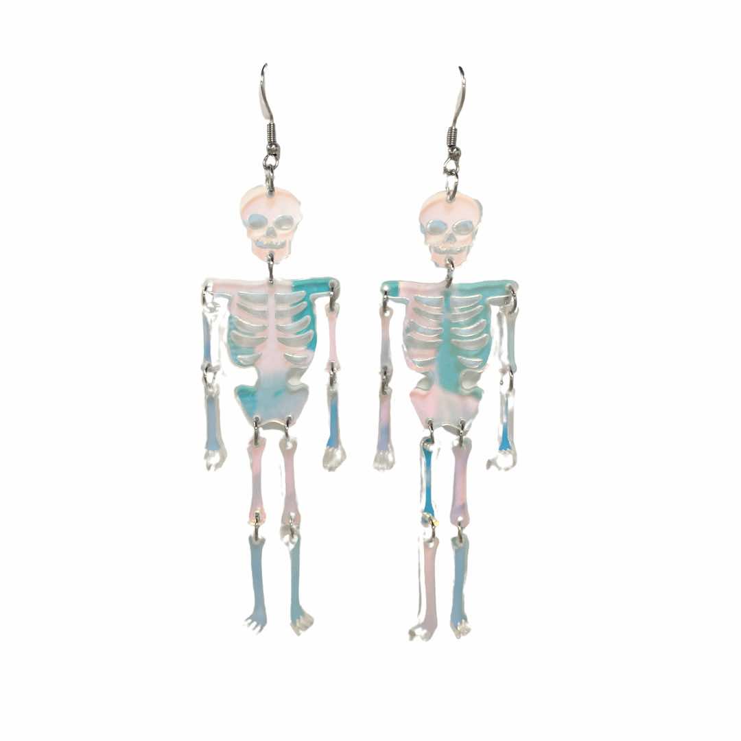 Iridescent Skeleton Dangle Earrings, Acrylic