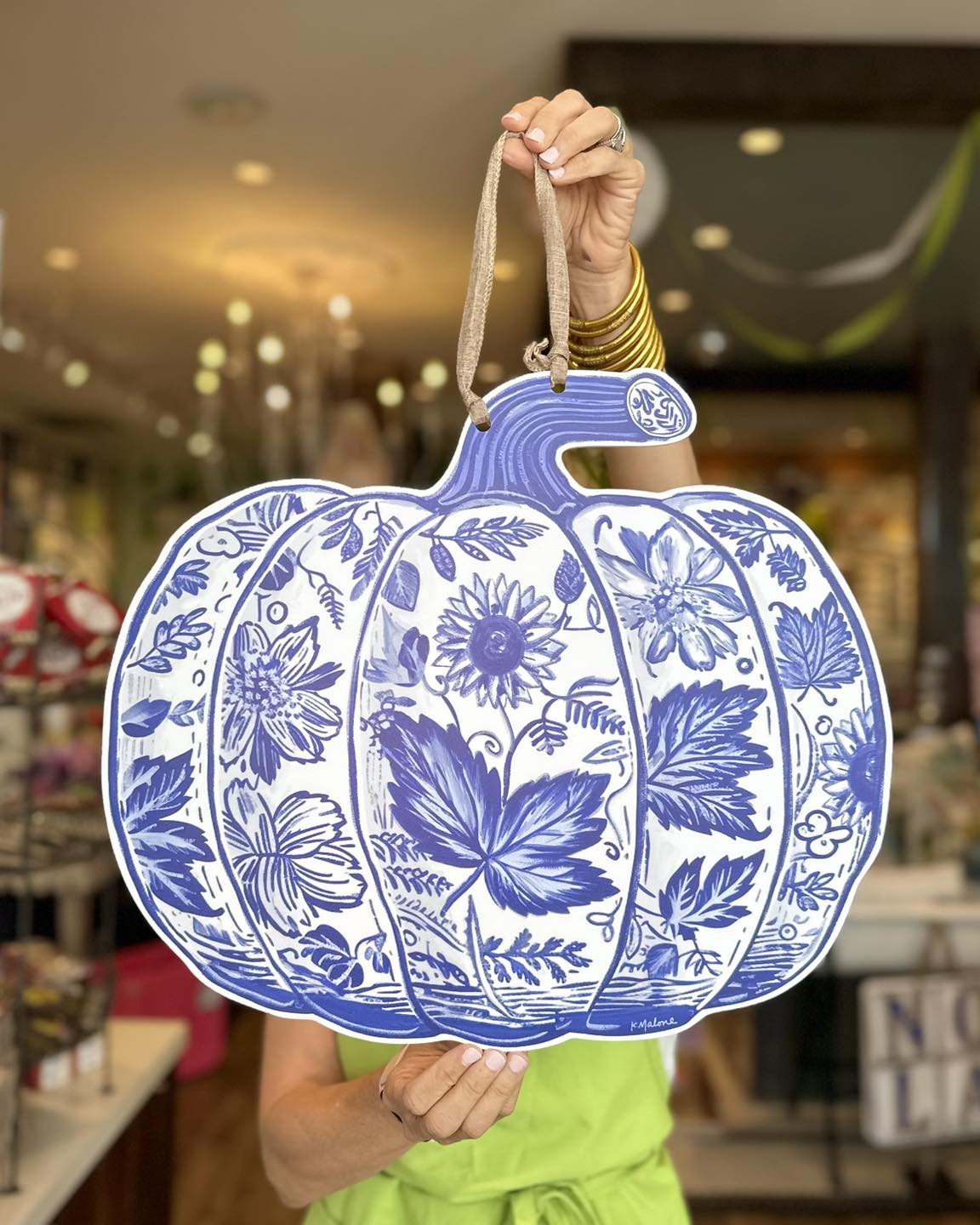 Chinoiserie Pumpkin Door Hanger