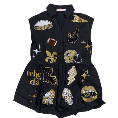 Saints Sequin Icons Romper Fleurty Girl Saints Sequin Icons Romper Fleurty Girl
