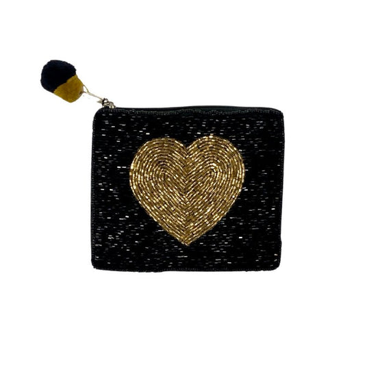 Gold Heart Beaded Pouch