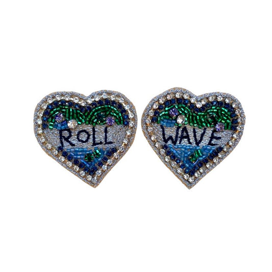 Beaded Heart Earrings, Roll Wave