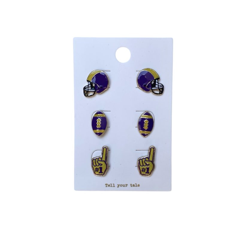 Football Icons Earring Set, Purple & Gold