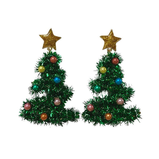 Tinsel Tree Christmas Earrings