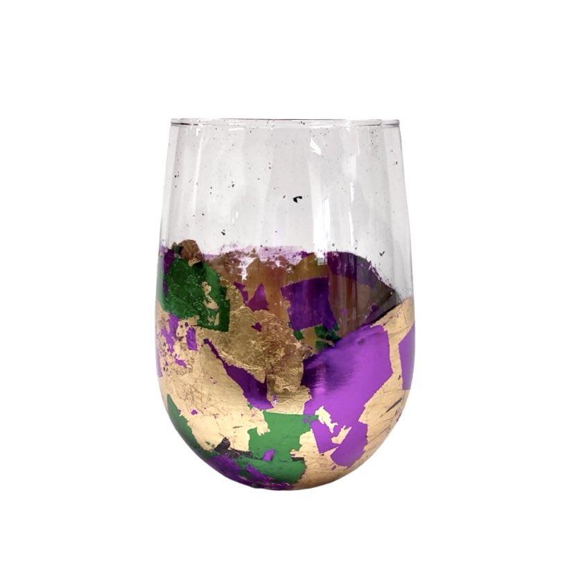 Mardi Gras Foil Abstract Wine Glass