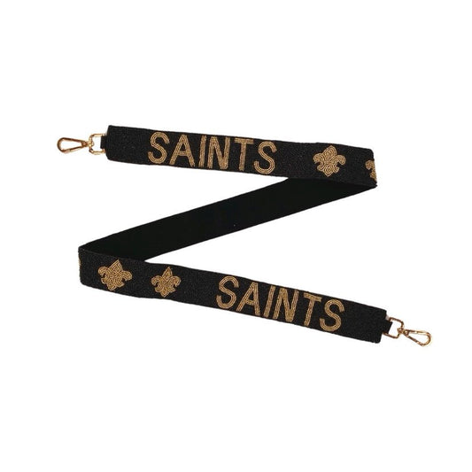 Black & Gold Beaded Saints Purse Strap