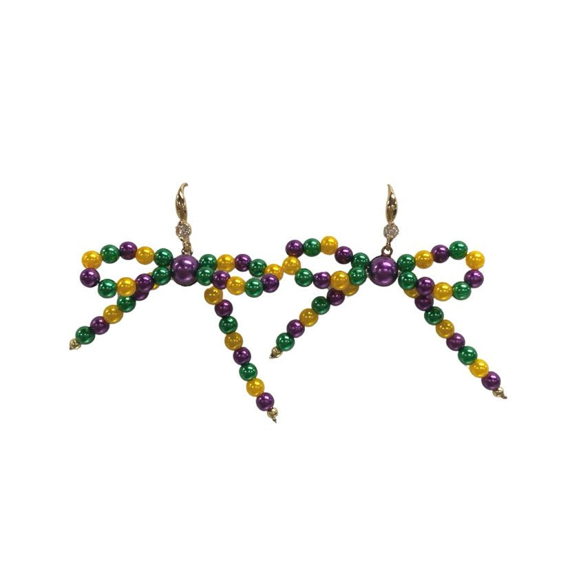 Mardi Gras Bead Bow Earrings