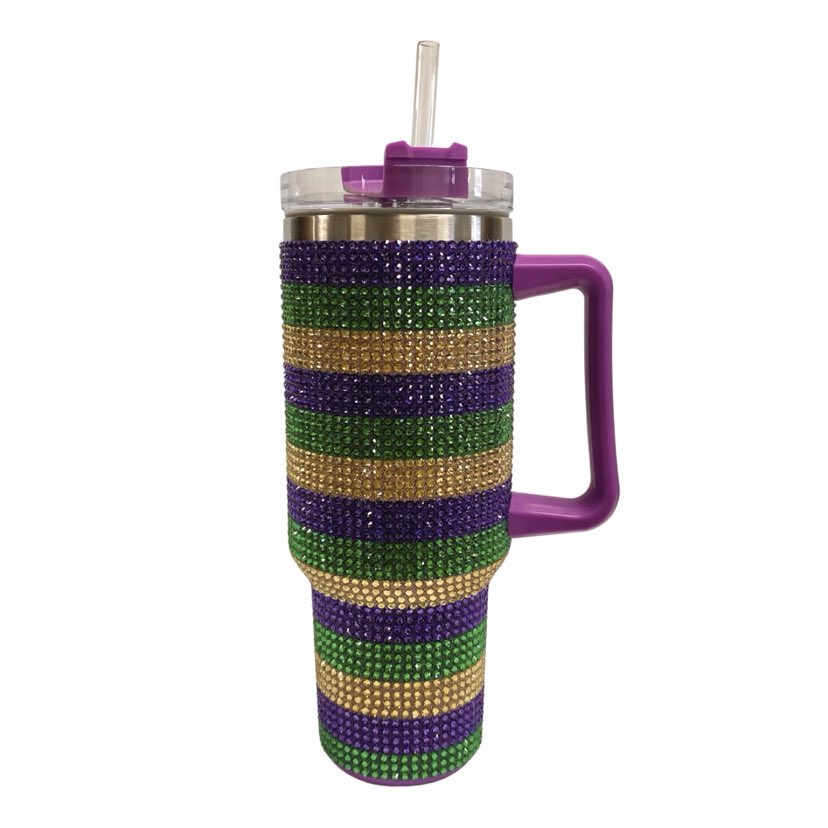 Mardi Gras Rhinestone Stripe Tumbler