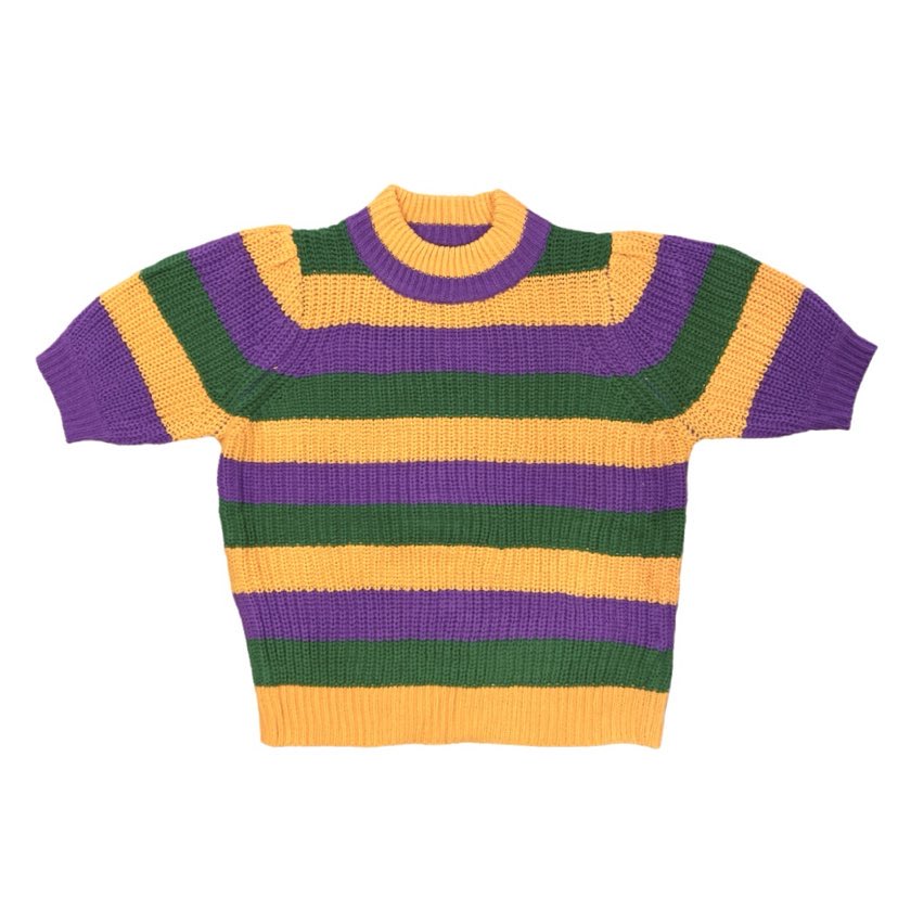 Mardi Gras Stripe Short Sleeve Knit Sweater – Fleurty Girl