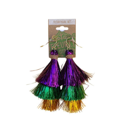 Mardi Gras Metallic Triple Tassel Earrings