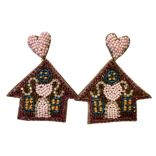 Beaded Gingerbread House Earrings