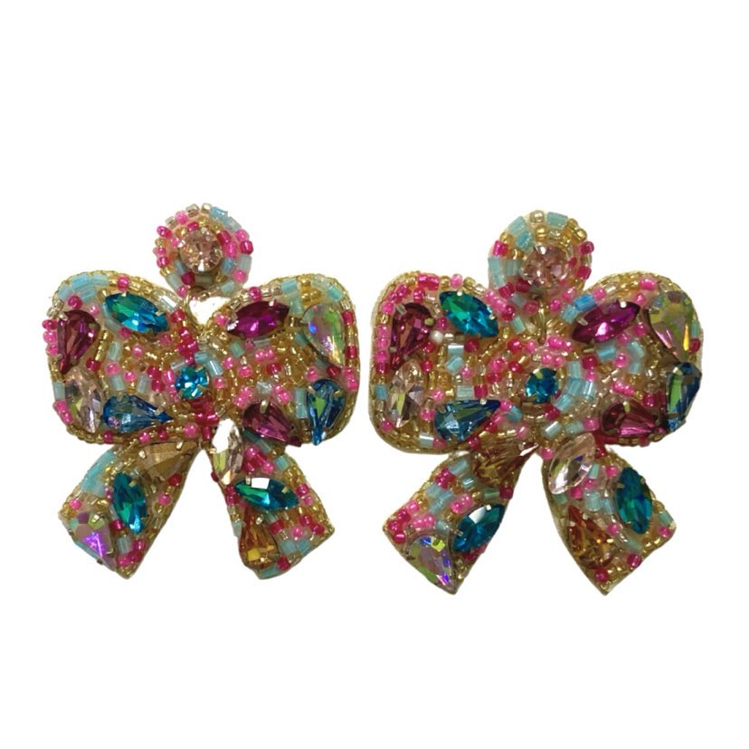 Colorful Gem Bow Earrings