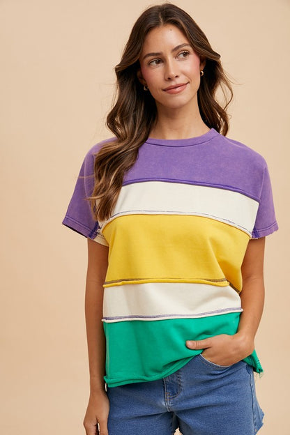 Mardi Gras Mineral Washed Color Block Top