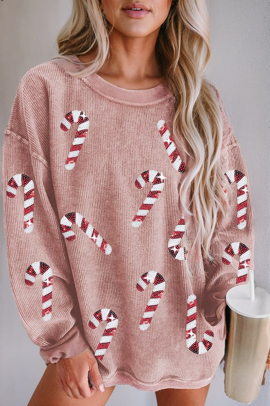 Candy Cane Sequin Sweatshirt