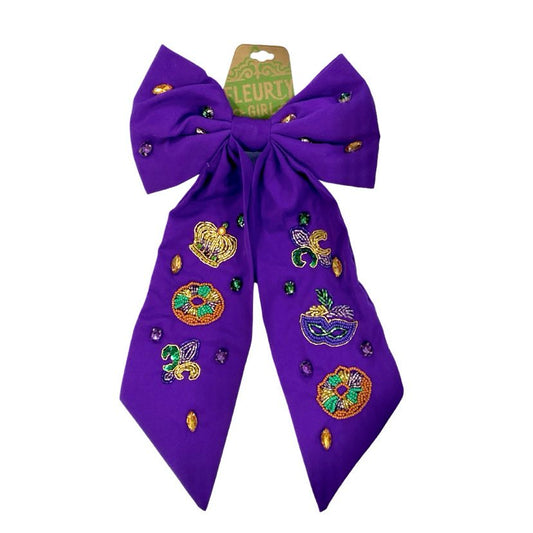 Mardi Gras Bedazzled Bow, Purple