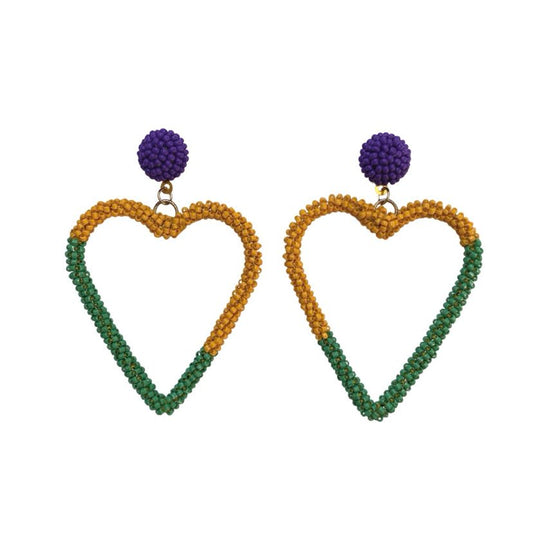 Mardi Gras Tri Color Heart Earrings