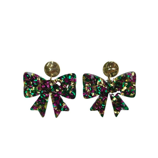 Mardi Gras Confetti Bow Earrings