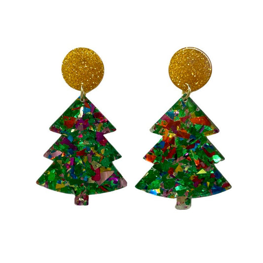 Christmas Confetti Tree Earrings, Green