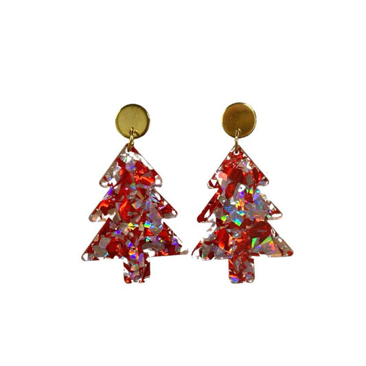 Christmas Confetti Tree Earrings, Red