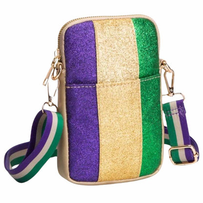 Mardi Gras Sparkle Stripe Crossbody Bag